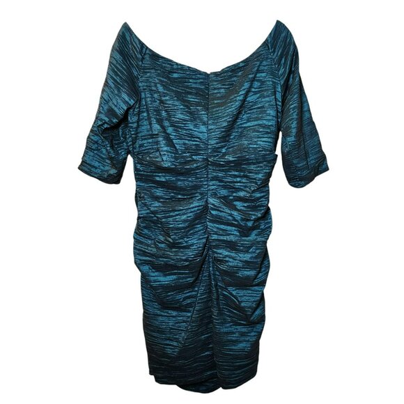 Alex Evenings Size 12 Teal Green Ruched Cocktail Dress Beaded Shoulders EUC - Picture 9 of 10